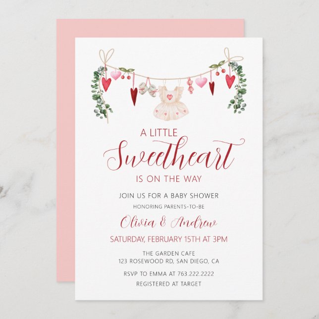 En liten flicka från Valentine Baby Shower Inbjudningar (Fram/baksida)