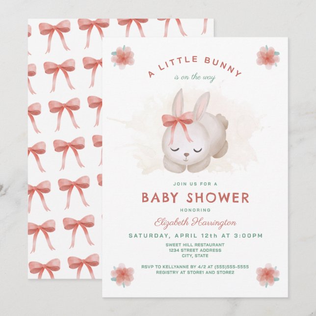 En liten flicka i Bunny Baby Shower Inbjudningar (Fram/baksida)