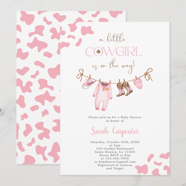 En liten flicka i Cowgirl Baby Shower Girl Inbjudningar (Fram/baksida)