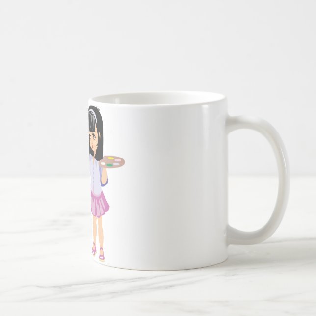 En liten flicka med en målapalett kaffemugg (Höger)