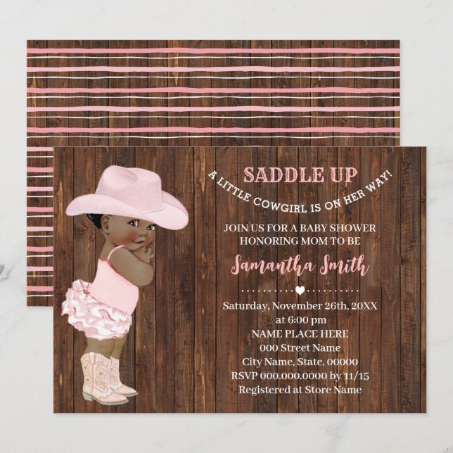 En liten flicka på hennes väg Rosa AA Baby Shower Inbjudningar (Fram/baksida)