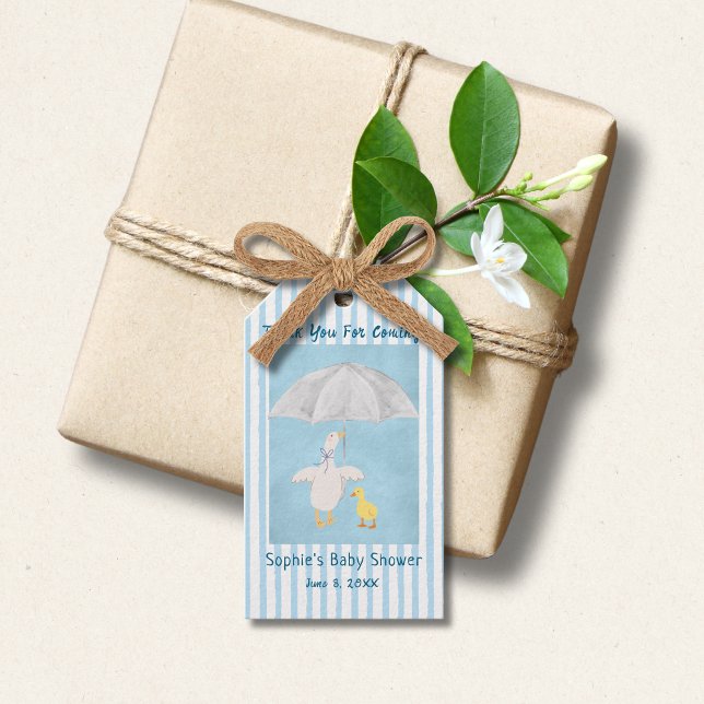 En liten gås är på väg saga baby shower presentetikett (Skapare uppladdad)