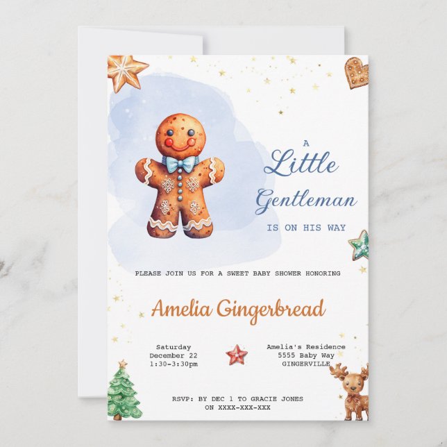 En liten gentleman är på väg att bli babyskor inbjudningar (Framsida)