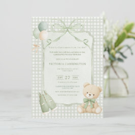 En liten gentleman grön pojke björn baby shower inbjudningar