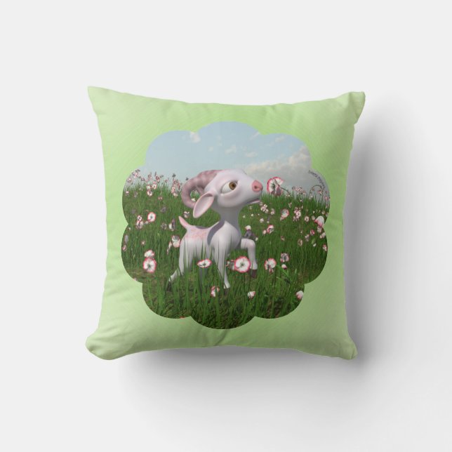 En liten get snurrar blommorna kudde (Framsida)