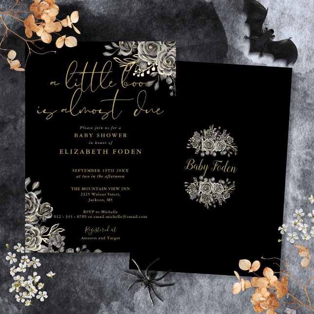En liten gotisk blomster Halloween-bebisfest Inbjudningar (A Little Boo Gothic Floral Halloween Baby Shower Invitation)