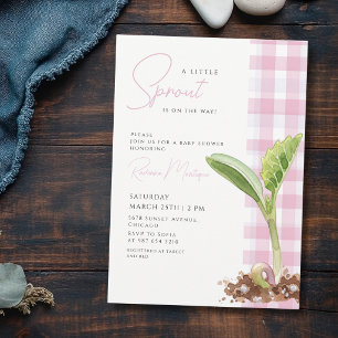 En liten grodd planta rosa Gingham baby shower Inbjudningar