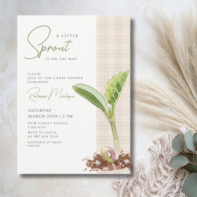 En liten grodd växt Brun Gingham Baby Shower Inbjudningar (Skapare uppladdad)