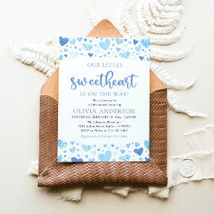 En liten, gullig, blå Valentine Baby Shower Inbjudningar