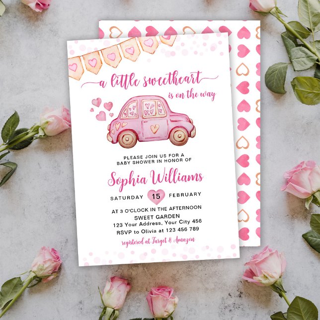 En liten, gullig Valentine Rosa Car Baby Shower Inbjudningar (Skapare uppladdad)