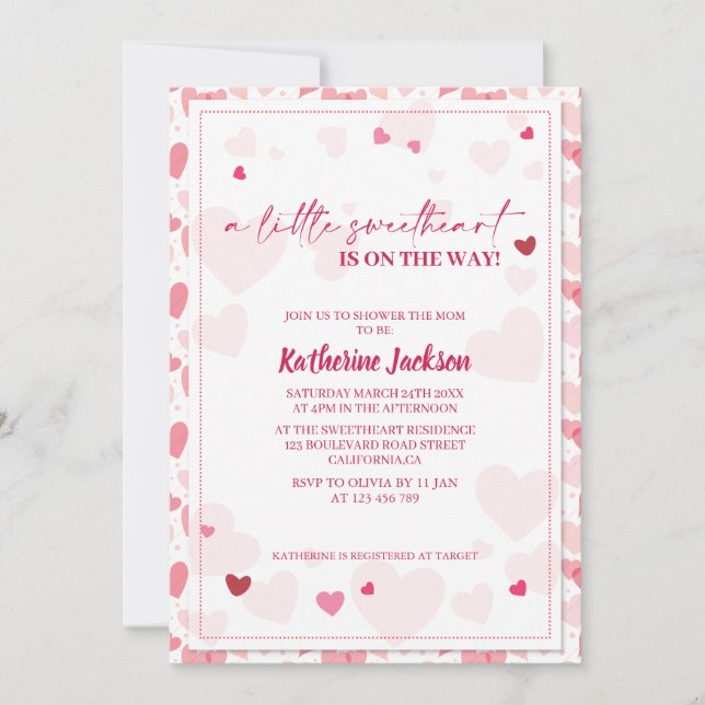 En liten, gullig valentines-hjärtedusch. inbjudningar (Framsida)