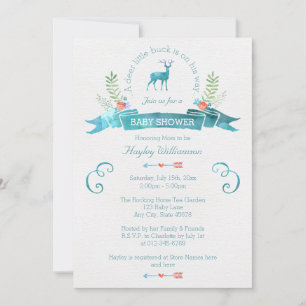 En liten Hjort Buck Watercolor Banner Baby Shower Inbjudningar