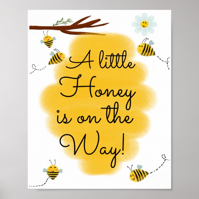 En liten honung är på väg | Bee Baby Shower Poster (Framsidan)