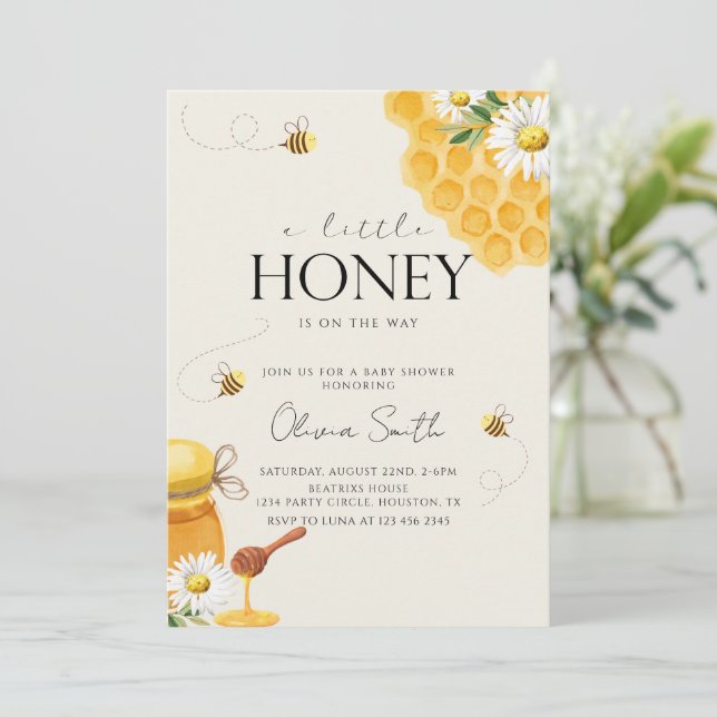 En liten honungsbee Honeycomb Baby Shower Inbjudningar (Stående Fram)
