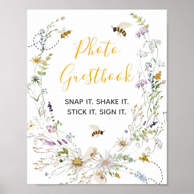 En liten honungsbee Wildblomfoto Guestbook Poster (Framsidan)