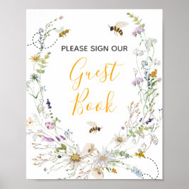 En liten honungsBee Wildblomme Baby Show Guest Bok Poster