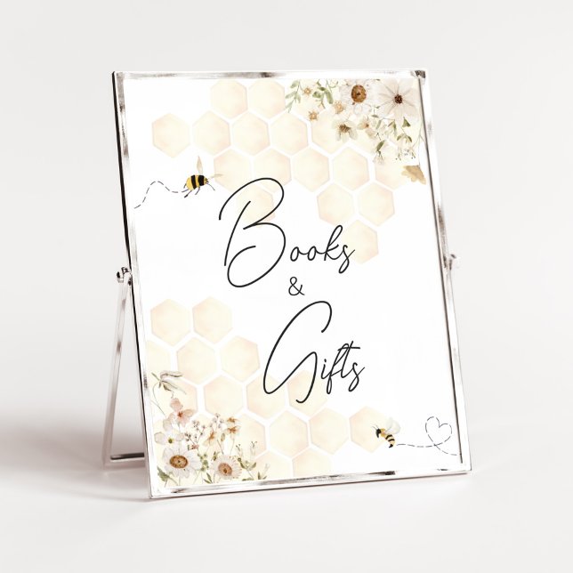 En liten honungsbi Baby Shower Bokar och presenter Poster (As Sweet as can Bee Baby Shower Books and Gifts Sign)