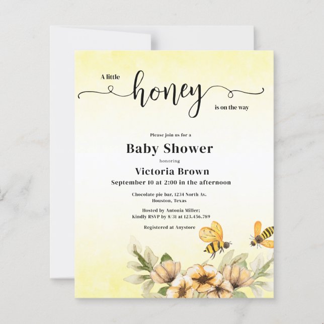 En liten honungsbi Baby Shower Inbjudan (Framsida)