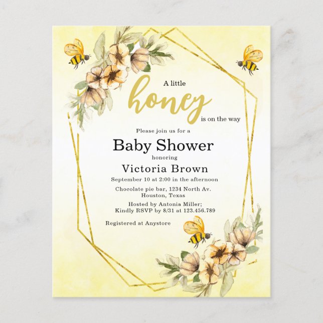 En liten honungsbi Baby Shower Inbjudan (Framsida)