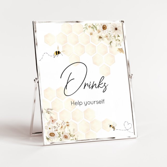 En liten honungsbi Babyskal Drick Poster (As Sweet as can Bee Baby Shower Drinks Sign)