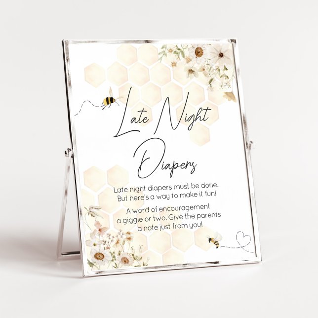 En liten honungsbi Babyskö sen nattlektyr Poster (As Sweet as can Bee Baby Shower Late Night Diapers Sign)