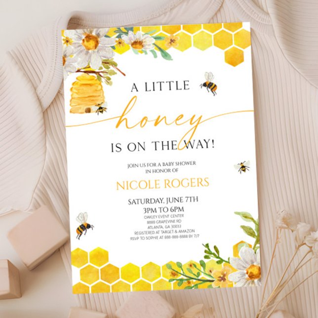 En liten honungsbi Beehive Blommigt Baby Shower Inbjudningar (Skapare uppladdad)