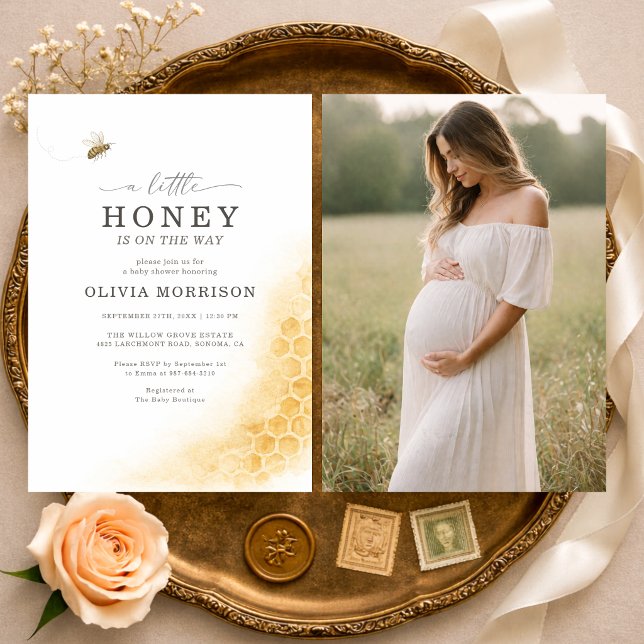 En liten honungsbi foto baby shower inbjudningar (Skapare uppladdad)