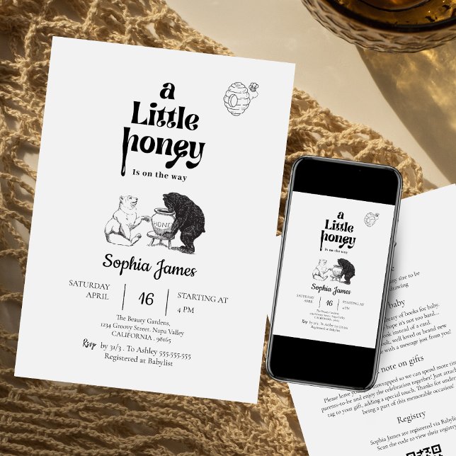 En liten honungssvart, vit björnsköljning inbjudningar (Skapare uppladdad)
