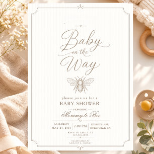 En liten humlebarn Baby Shower Mommy Bee Vintage Inbjudningar