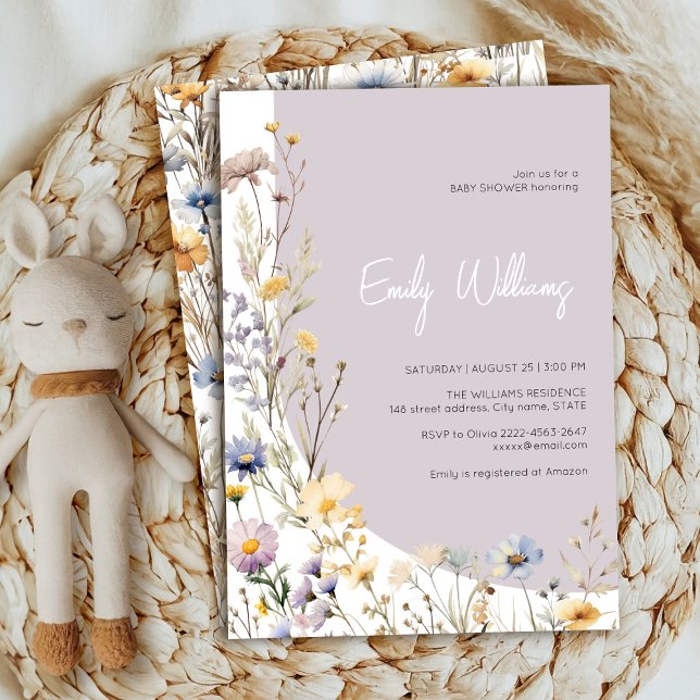 En liten inbjudan till babydusch för en liten vild (Wildflower meadow rustic boho baby shower girl invitation )