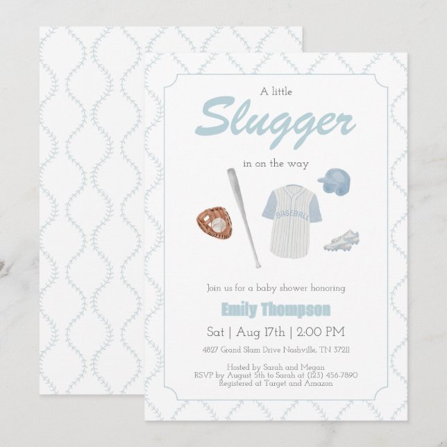 En liten inbjudan till Baseball Baby Shower (Fram/baksida)