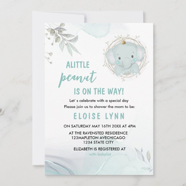 En liten inbjudan till elefant Boy Baby Shower (Framsida)
