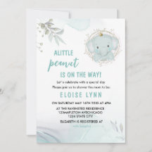 En liten inbjudan till elefant Boy Baby Shower
