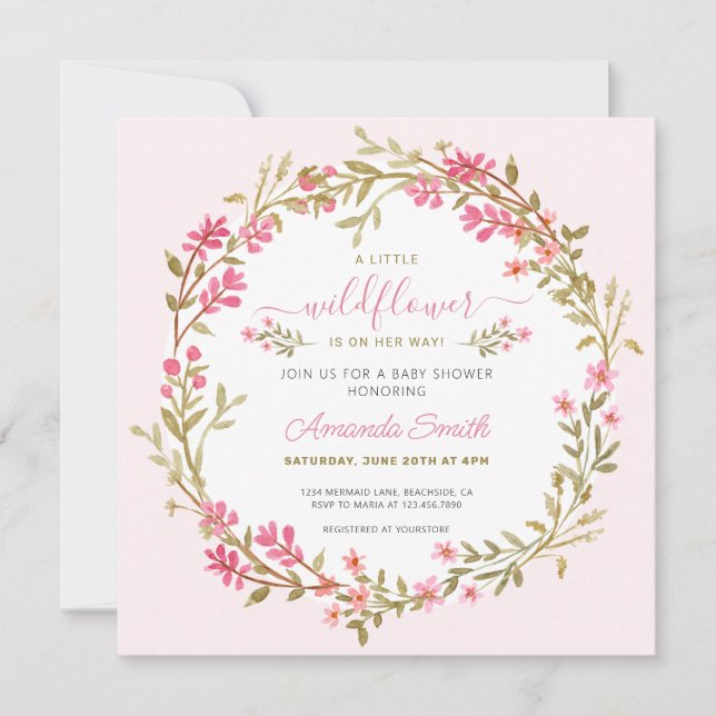 En liten inbjudan till Wildblomma Baby Shower (Framsida)
