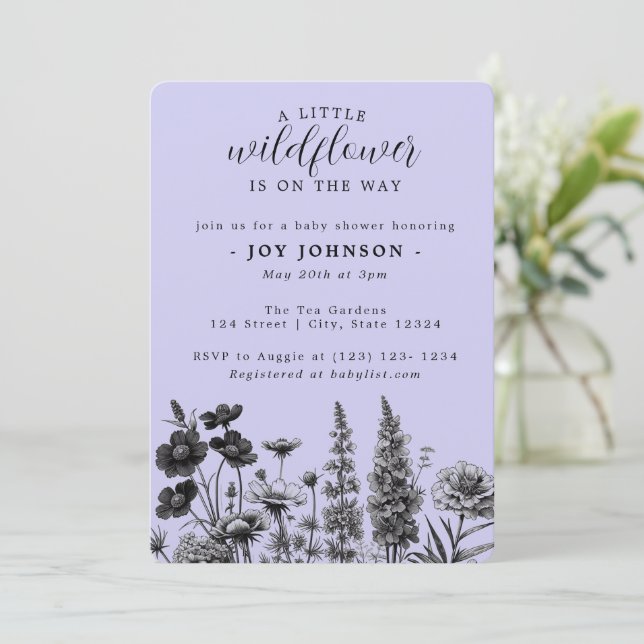 En liten inbjudan till Wildblomma Baby Shower (Stående Fram)