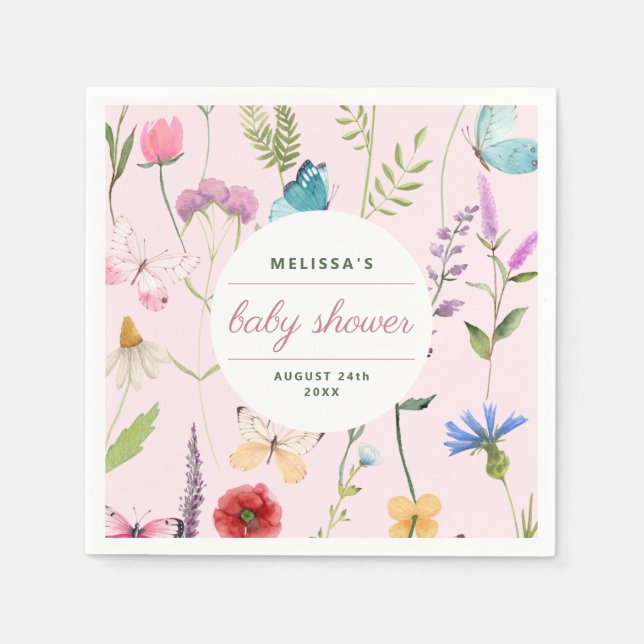 En liten inbjudan till Wildblomma Baby Shower Pappersservett (Framsidan)