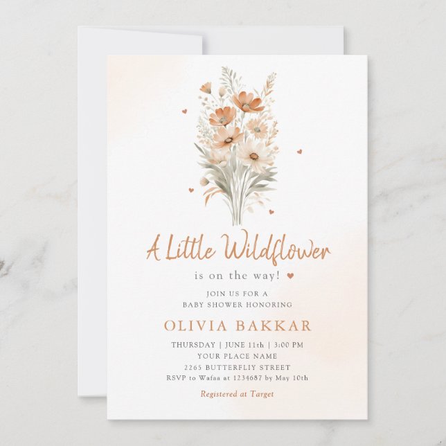 En liten inbjudan till Wildblomma Boho Baby Shower (Framsida)