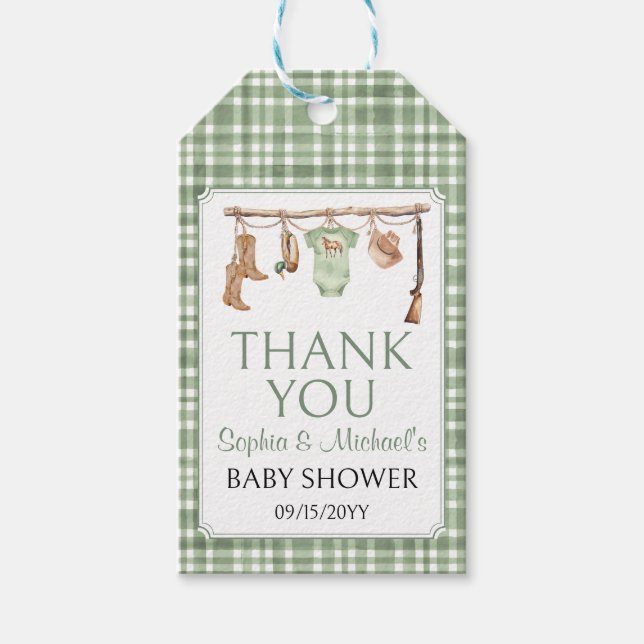En liten jägare Baby Shower Presentetikett (Framsidan)