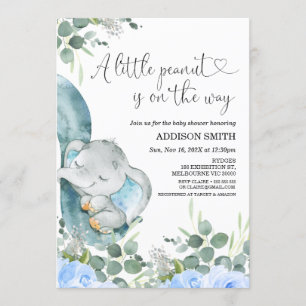 En liten jordnötsduk Blommigt Elephant Baby Shower Inbjudningar