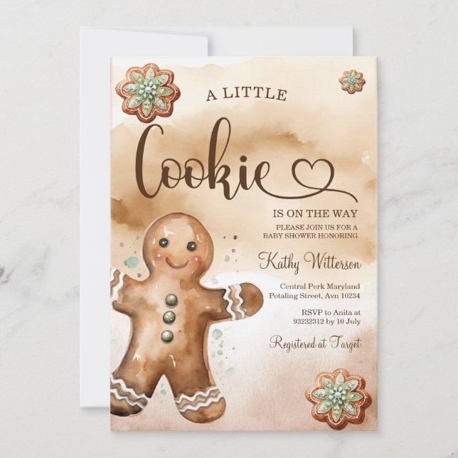 En liten kaka Gingertea Watercolor Baby Shower Inbjudningar (Framsida)