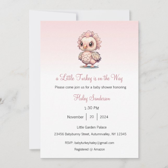 En liten kalkon är på väg Inbjudan, tack Inbjudningar (Framsida)