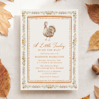En liten kalkon Höstblomma Krämfärgad Baby Shower Inbjudningar