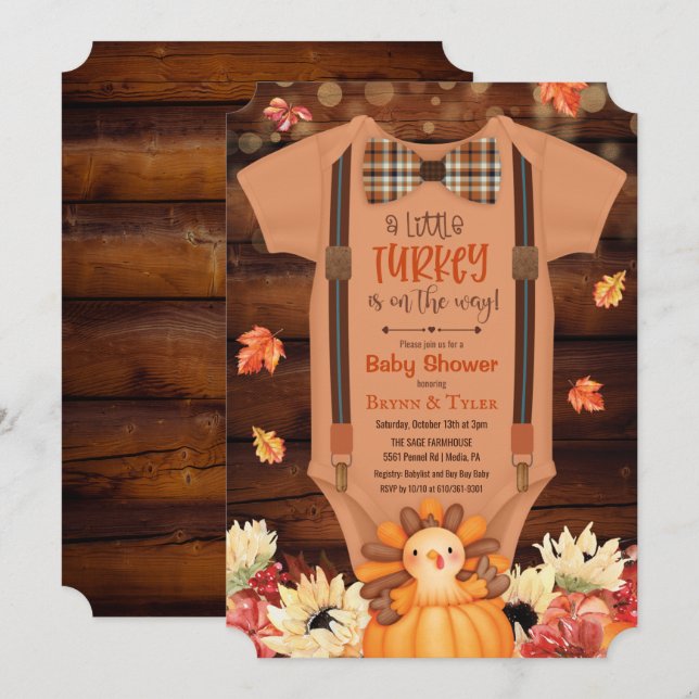 En liten kalkon rustic baby shower inbjudan (Fram/baksida)