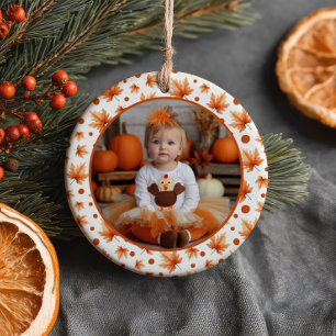 En liten kalkon Thanksgiving 1-års födelsedagsfoto Julgransprydnad Keramik