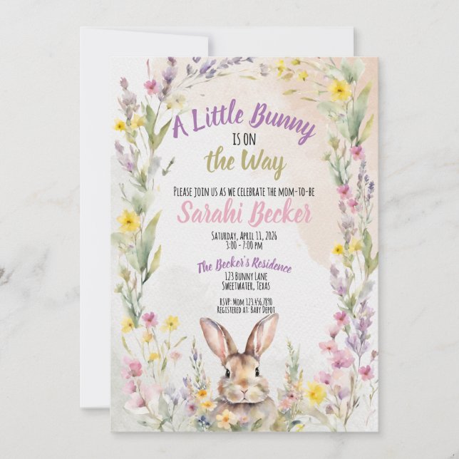 En liten kanin är på väg - Baby Shower-inbjudan Inbjudningar (Framsida)
