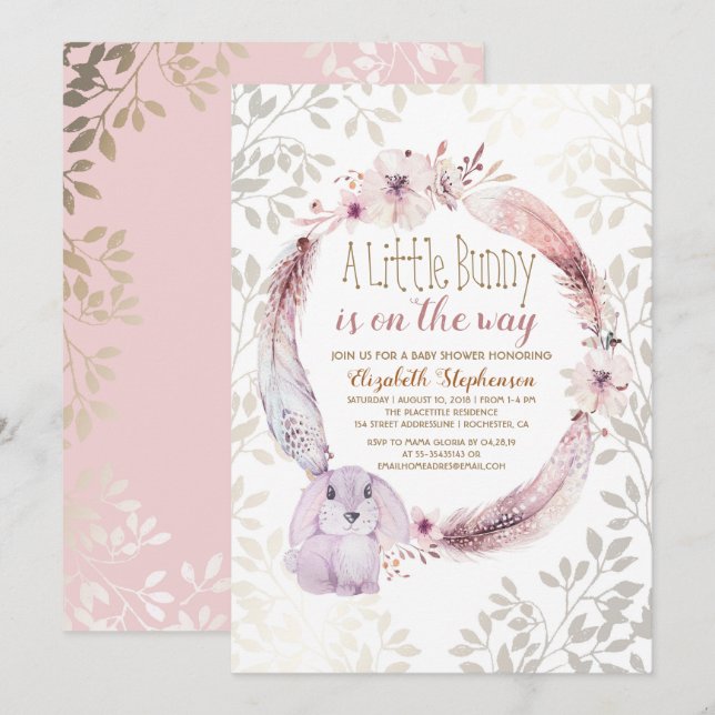En liten kanin är på väg Baby Shower Inbjudningar (Fram/baksida)