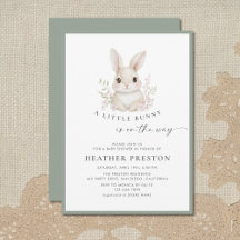 En liten kanin elegant sagegrön baby shower