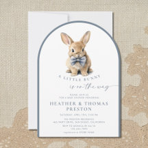 En liten kanin elegant skifferblå QR baby shower