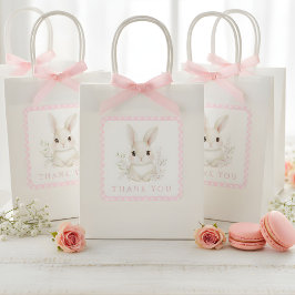 En liten kanin rosa Gingham Baby Shower Fyrkantigt Klistermärke