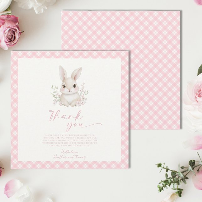 En liten kanin rosa gingham-bebis shower tack kort (Skapare uppladdad)